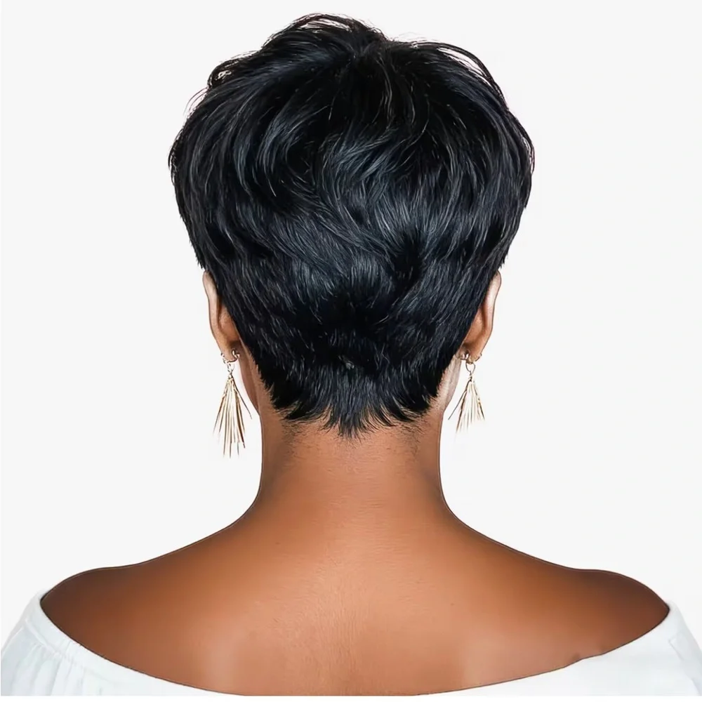 6inch 100% Brazilian Remy Human Hair Glueless Non-Lace Front Pixie Cut Wig.